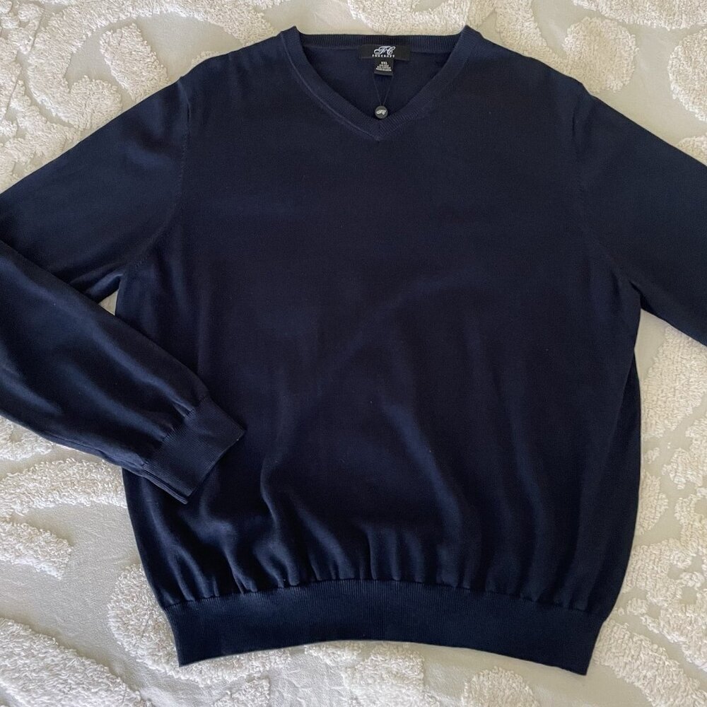 Foxcroft Silk Cotton Blend Pullover V-Neck Sweater Preppy Navy XXL Luxury NWT